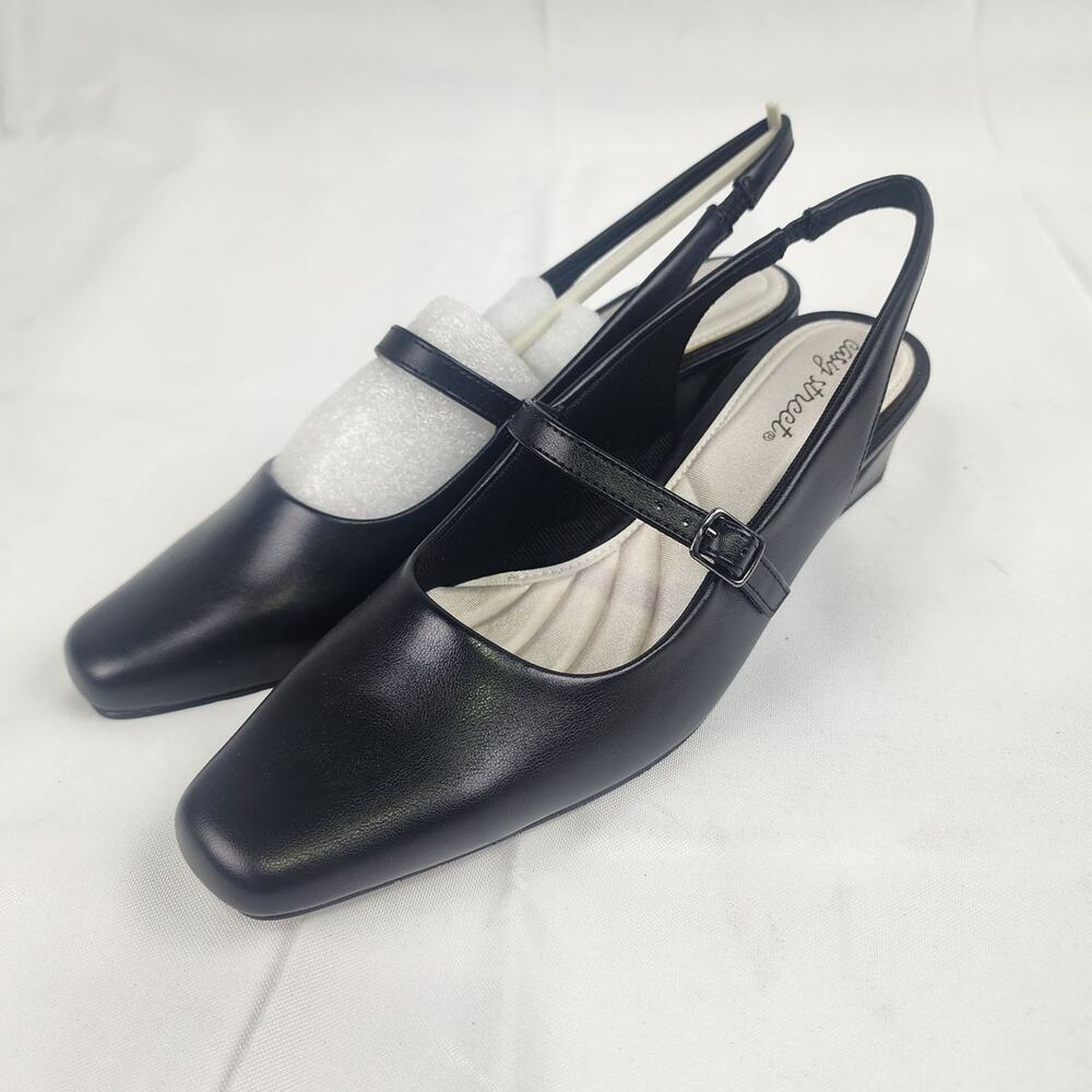 Easy Street Cameo Womens Black Slingback Mary Jane Block Heel Pumps 9M